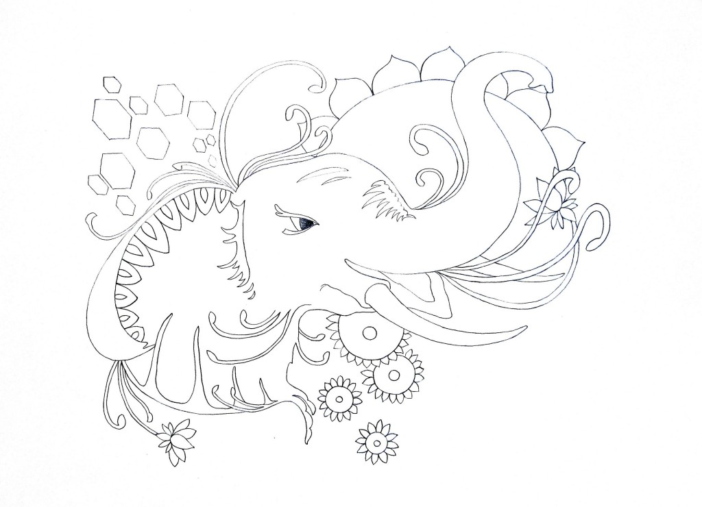 Abstract Elephant Sketch Outline